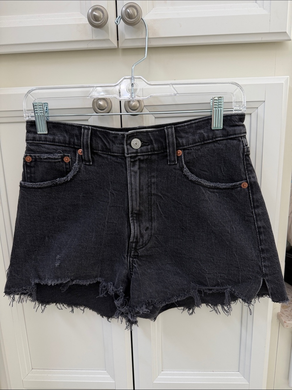 Abercrombie & Fitch Black Frayed Denim High-Rise Shorts